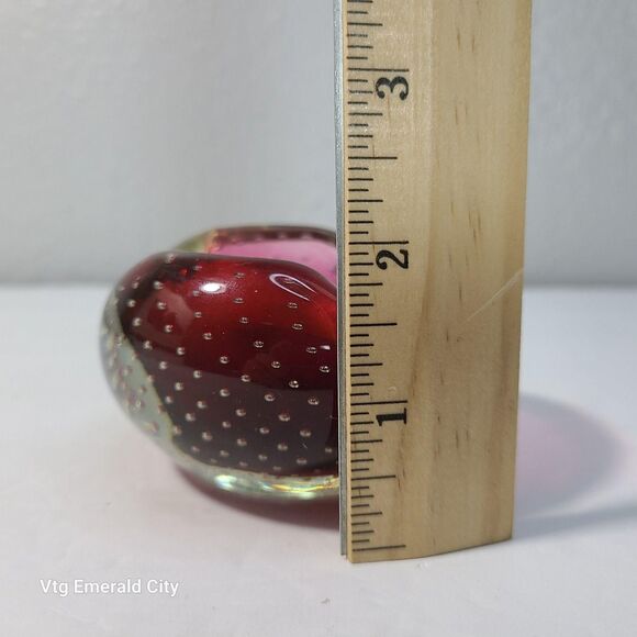 Vtg Drak Red Murano Hand Blown Glass Controlled Bubbles Candy Dish Ash Tray Read - Picture 2 of 10